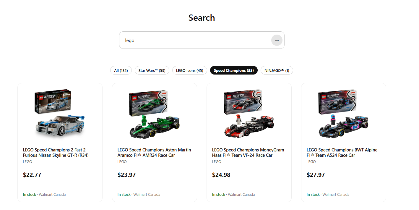 General search results with pill filters